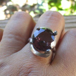 Vintage Mexico Designer Amethyst Glass Sterling Silver Cocktail Ring Size 7